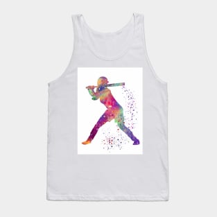 Baseball Batter Girl Colorful Watercolor Silhouette Tank Top